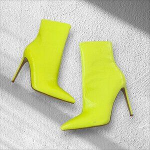 AZALEA WANG Neon Yellow Patent Heels Boots Size 10